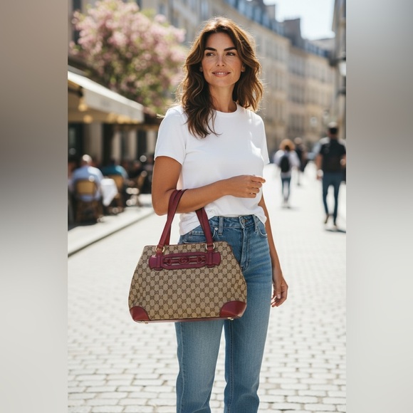 Gucci Monogram Web Medium Dressage Tote Red - Picture 1 of 9